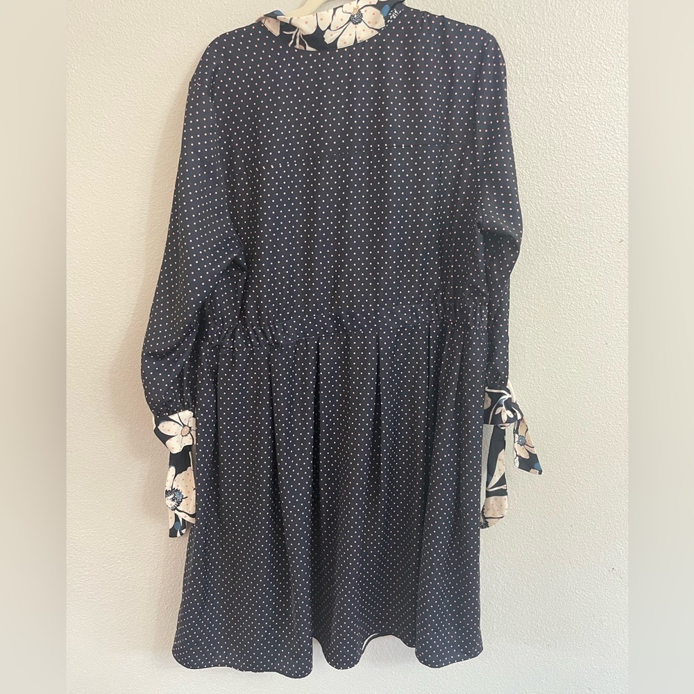 Eloquii Navy Polka Dot Long Sleeve Dress Tie Accents Classy Size 16 - Picture 10 of 15